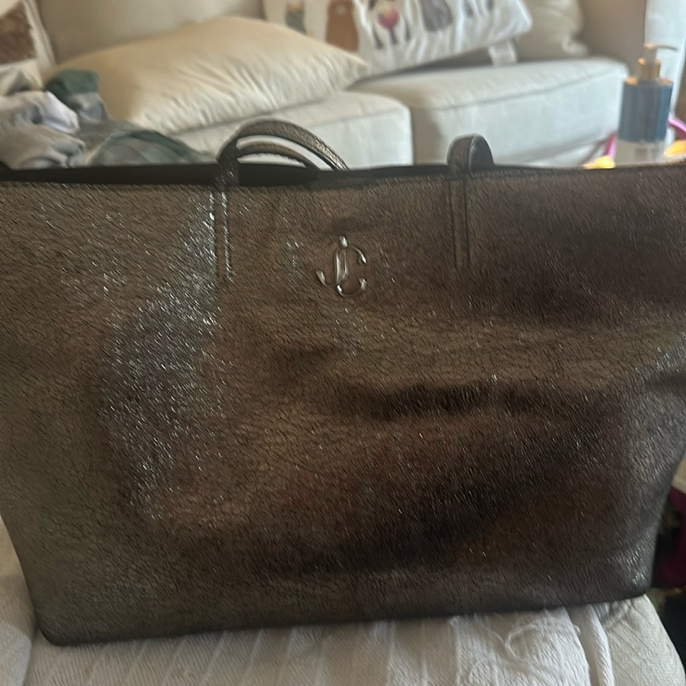 Jimmy Choo gunmetal coated leather tote bag